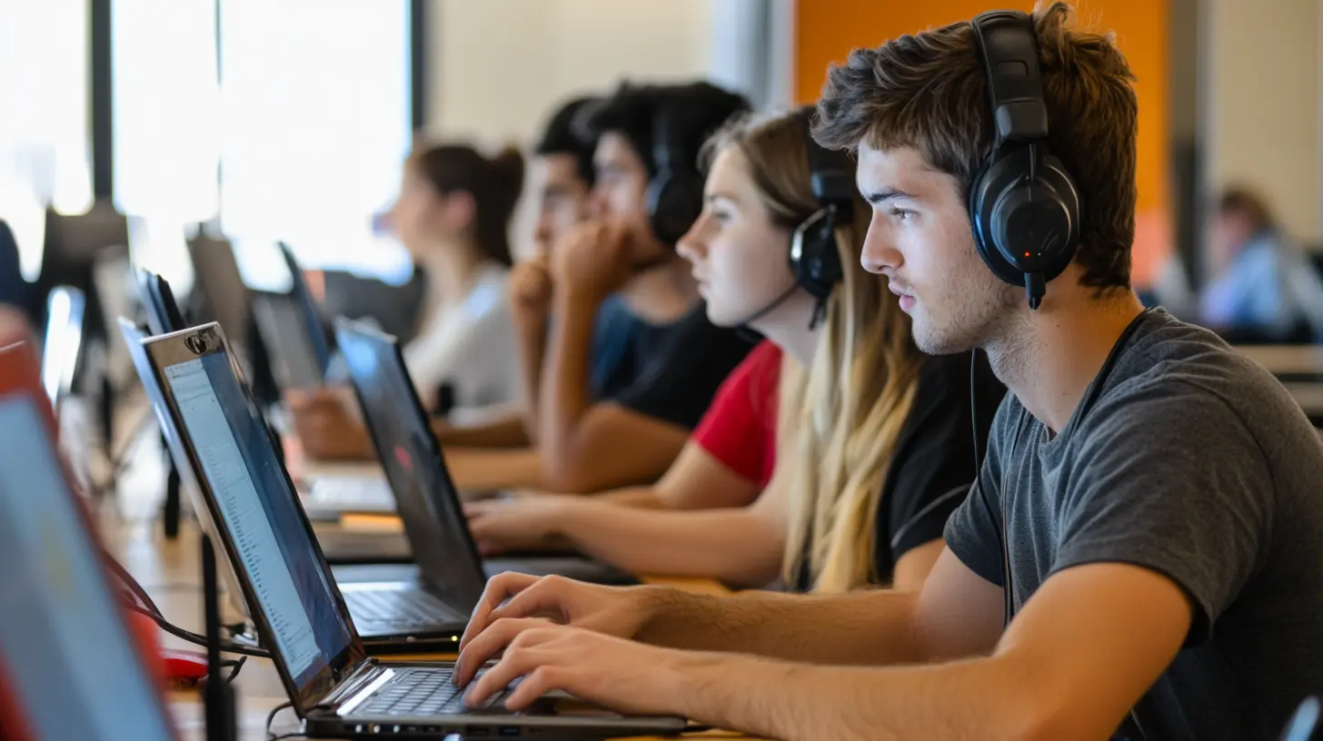 Étudiants en formation intensive travaillant sur ordinateur dans le cadre d’un master Big Data, concentrés sur des projets de data science et d’ingénierie des données.