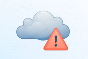 Illustration d’un nuage avec un panneau d’avertissement indiquant une panne de service cloud.