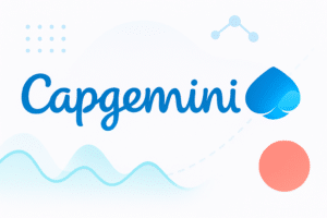Logo de Capgemini avec des éléments graphiques abstraits illustrant l'analyse et les tendances de performance.