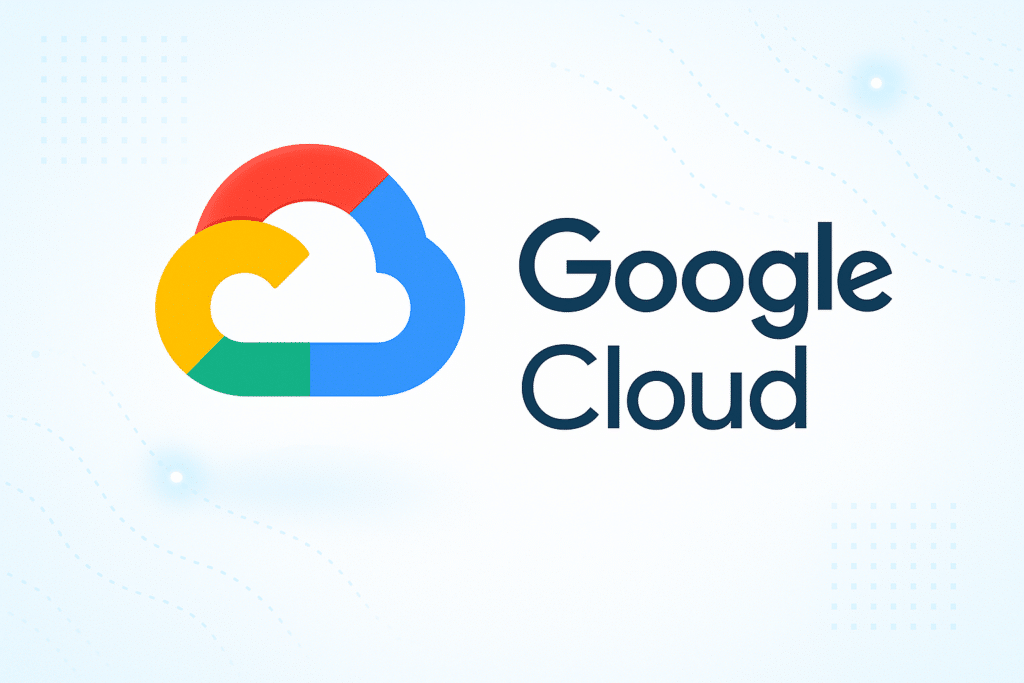 Logo Google Cloud affiché sur un fond blanc avec des motifs subtils.