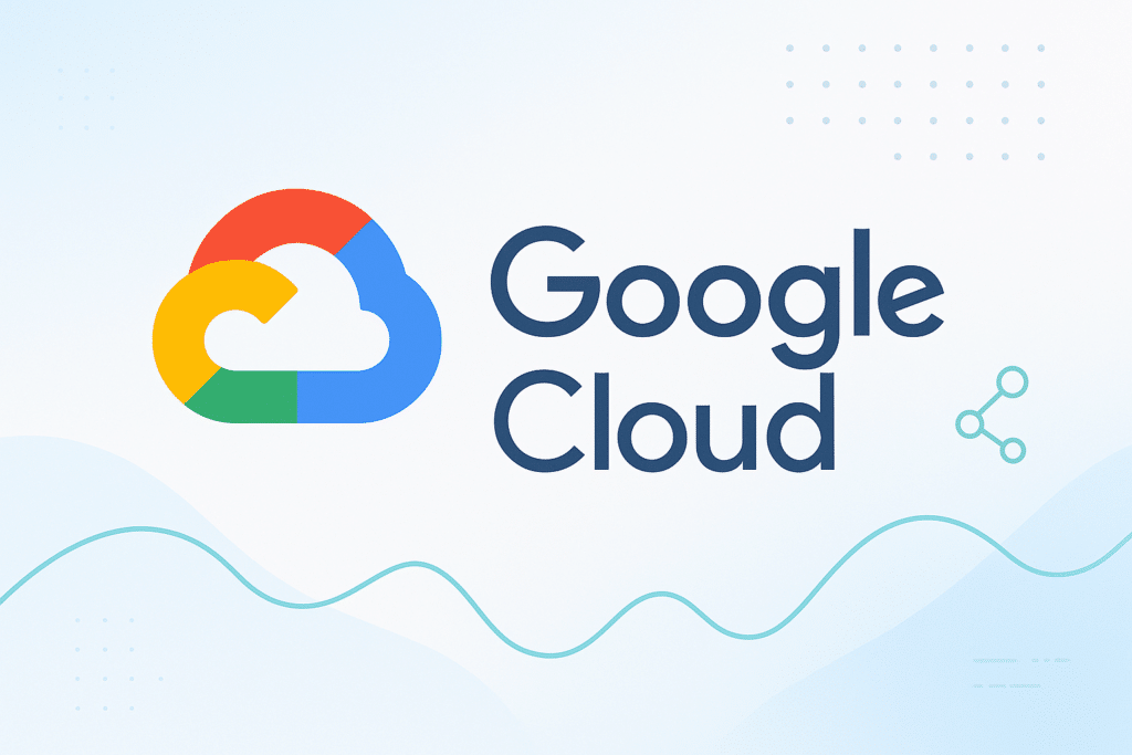 Logo Google Cloud sur un fond clair représentant le cloud computing et la collaboration sur les données.