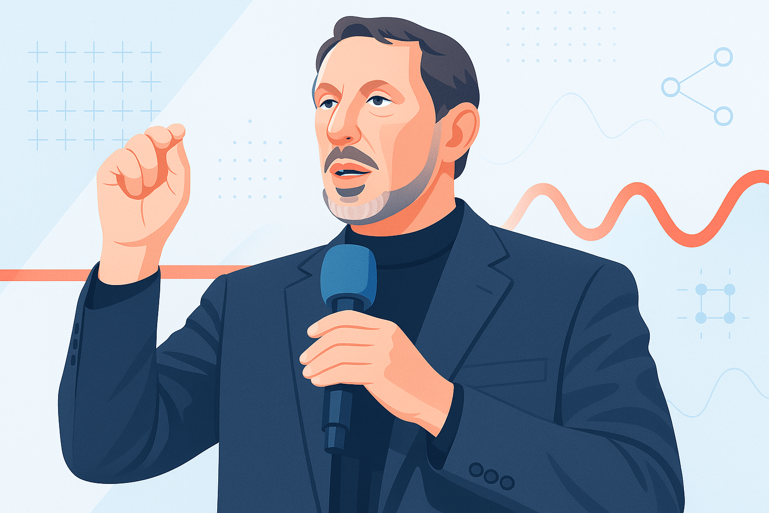 Illustration d'un dirigeant d'Oracle parlant dans un micro lors de l'événement de lancement de la plateforme de données IA.