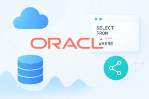 Illustration montrant le logo Oracle avec des symboles de base de données, de cloud et de requête SQL représentant la base de données et les services cloud d’Oracle.