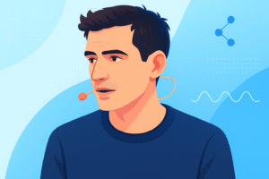 Illustration d’un homme portant un casque-micro en train de parler, représentant un expert tech impliqué dans la transformation numérique.