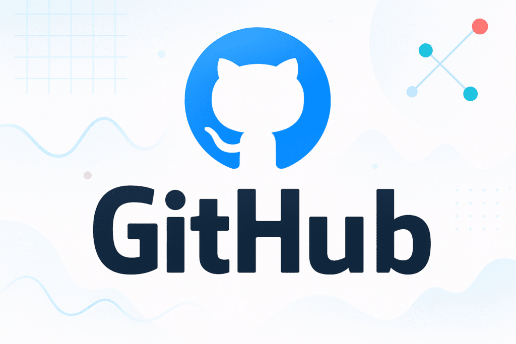 Logo GitHub avec un arrière-plan abstrait représentant le développement logiciel moderne.