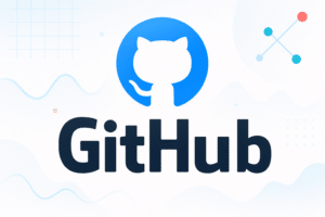 Logo GitHub avec un arrière-plan abstrait représentant le développement logiciel moderne.