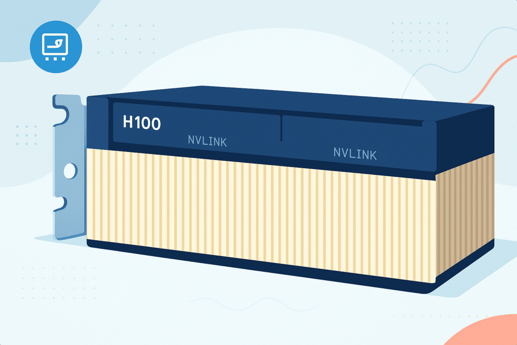 Illustration d’un GPU NVIDIA H100 NVLink, utilisé dans l’infrastructure d'IA et le calcul haute performance.