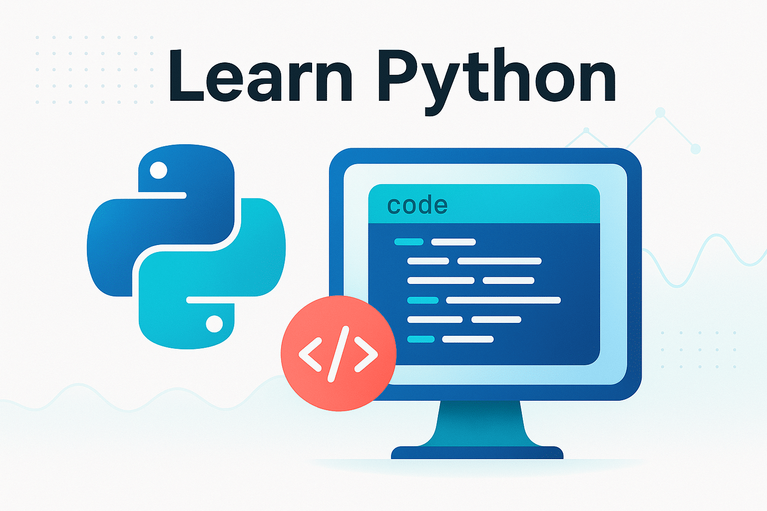 Illustration montrant un logo Python et un écran d'ordinateur avec du code, représentant l'apprentissage de la programmation Python.